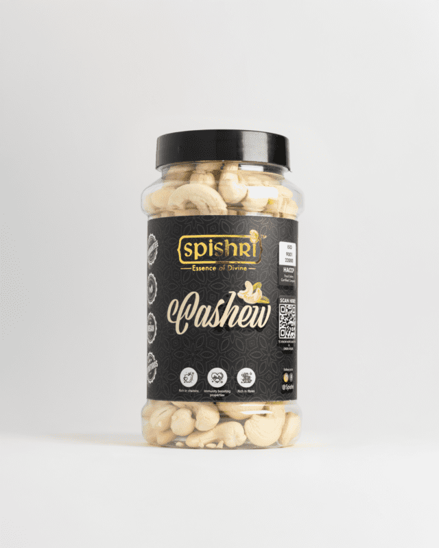 Spishri Premium Cashews – Smooth, whole kaju ideal for fasting foods, sweets, and clean snacks.