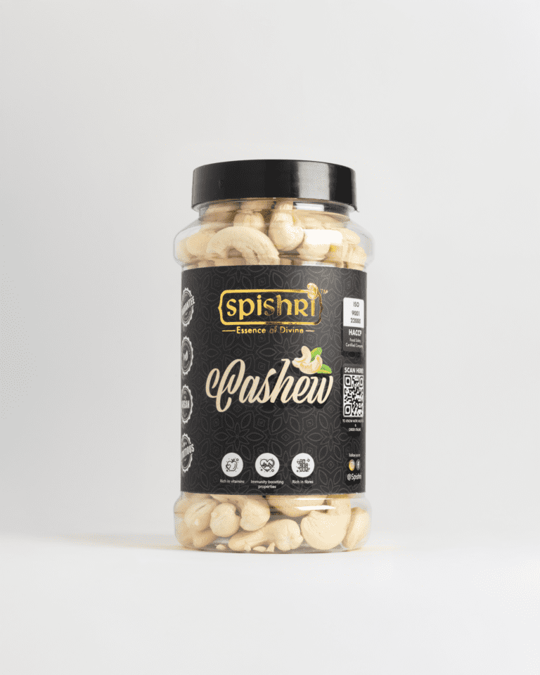 Spishri Premium Cashews – Smooth, whole kaju ideal for fasting foods, sweets, and clean snacks. DIWALI GIFT