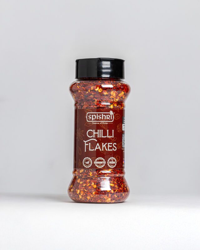 Spishri Chili Flakes – Sun-dried red chili flakes for pizza, pasta, and fiery satvik recipes.