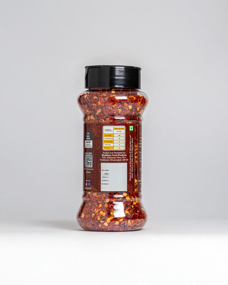Spishri Chili Flakes – Sun-dried red chili flakes for pizza, pasta, and fiery satvik recipes.