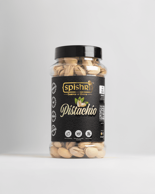 Spishri Premium Pistachios – Unsalted, natural pista for wholesome satvik snacking and festive treats.