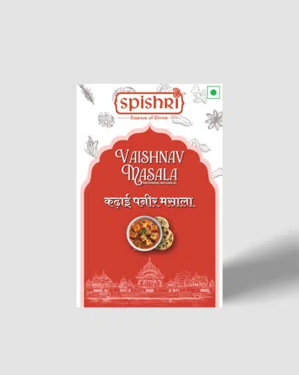 Spishri Kadhai Paneer Masala is a specialty blend created to capture the smoky, tangy. and spiced flavor of kadhai style paneer dishes. Designed for Satvik kitchens, it delivers bold taste using only clean ingredients.