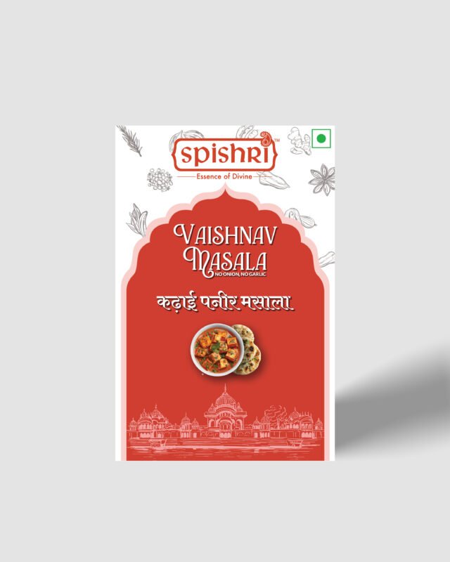 Spishri Kadhai Paneer Masala is a specialty blend created to capture the smoky, tangy. and spiced flavor of kadhai style paneer dishes. Designed for Satvik kitchens, it delivers bold taste using only clean ingredients.