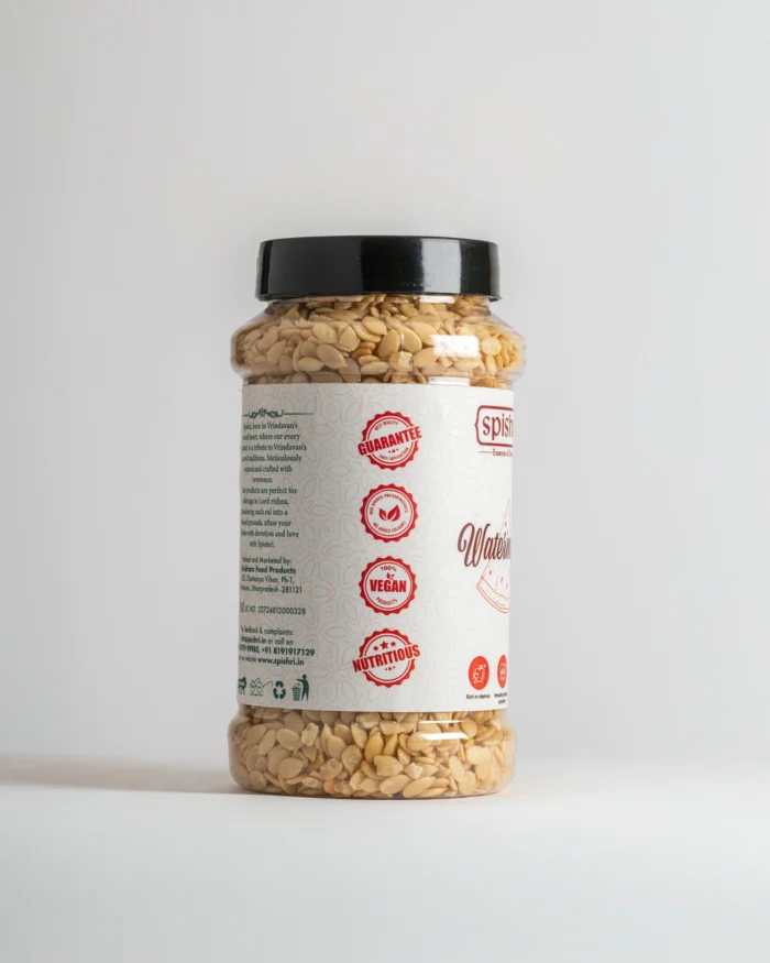Spishri Watermelon Seeds – Hulled, soft, and protein-rich seeds perfect for satvik sweets, snacks, and fasting days.