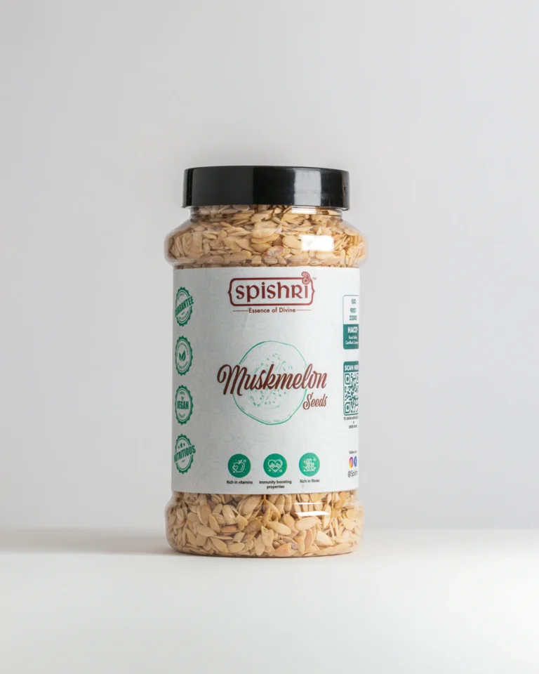 Spishri Muskmelon Seeds – Protein-rich, sweet seeds perfect for Indian sweets, snacks, and satvik fasting meals.