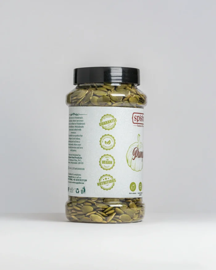 Spishri Pumpkin Seeds – Clean, shelled green seeds for snacks, salads, and satvik nourishment.