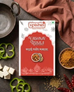 Spishri Kadhai Paneer Masala is a specialty blend created to capture the smoky, tangy. and spiced flavor of kadhai style paneer dishes. Designed for Satvik kitchens, it delivers bold taste using only clean ingredients.