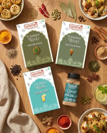 Spishri Chaat Bazaar Combo with Jaljeera Masala, Panipuri Masala, Shikanji Masala and Chat Masala satvik spice pack without onion and garlic