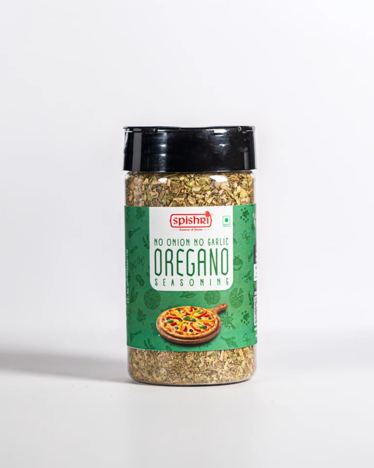 Spishri without onion garlic oregano seasoning jar on a plain white background dry herbs